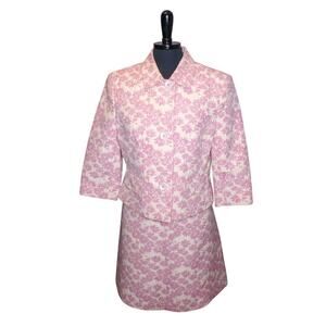 Kate Hill Pink White Floral Tapestry Skirt Suit Retro Soft Feminine 12